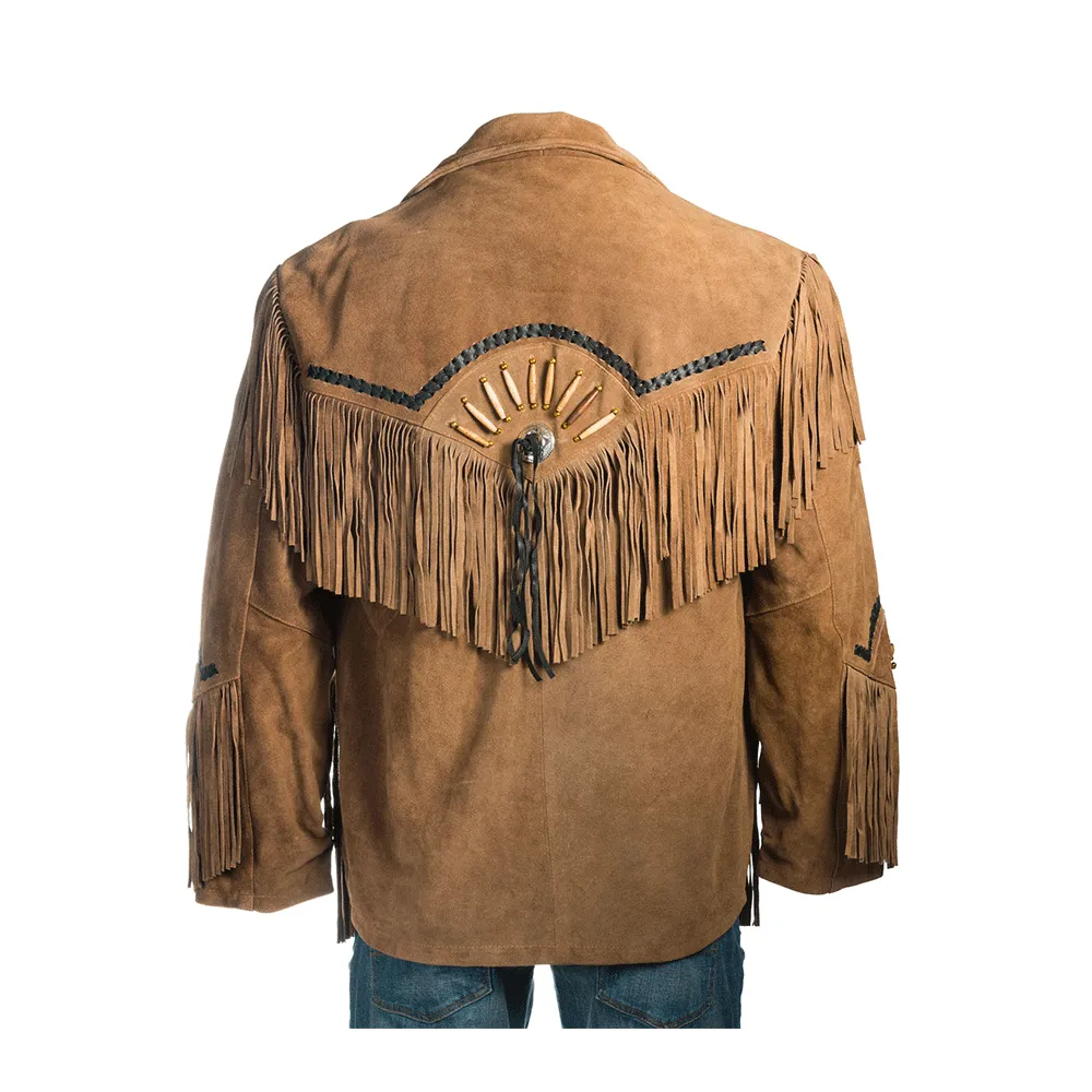Black Suede Leather Fringe Jacket for Western Cowboy Mens NFJ508