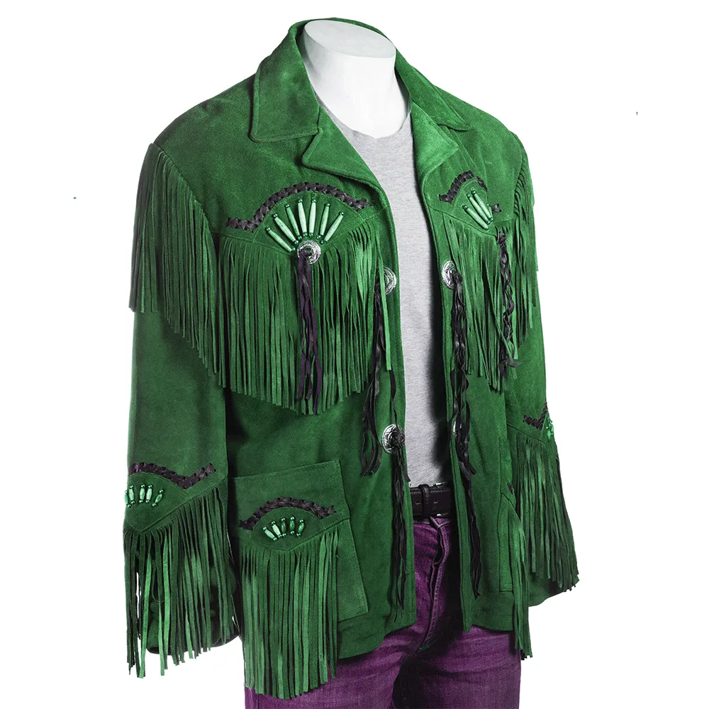 Black Suede Leather Fringe Jacket for Western Cowboy Mens NFJ508