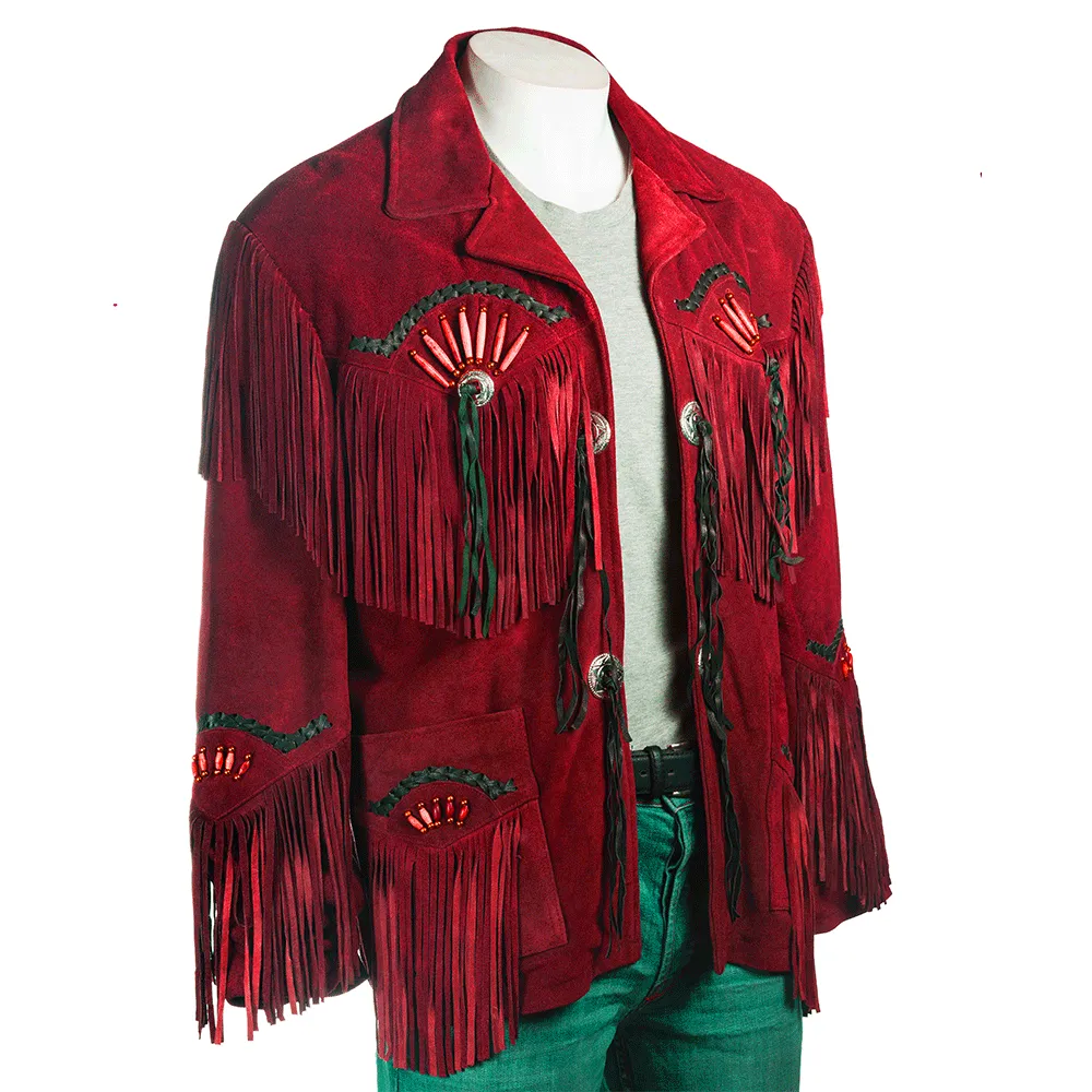 Black Suede Leather Fringe Jacket for Western Cowboy Mens NFJ508