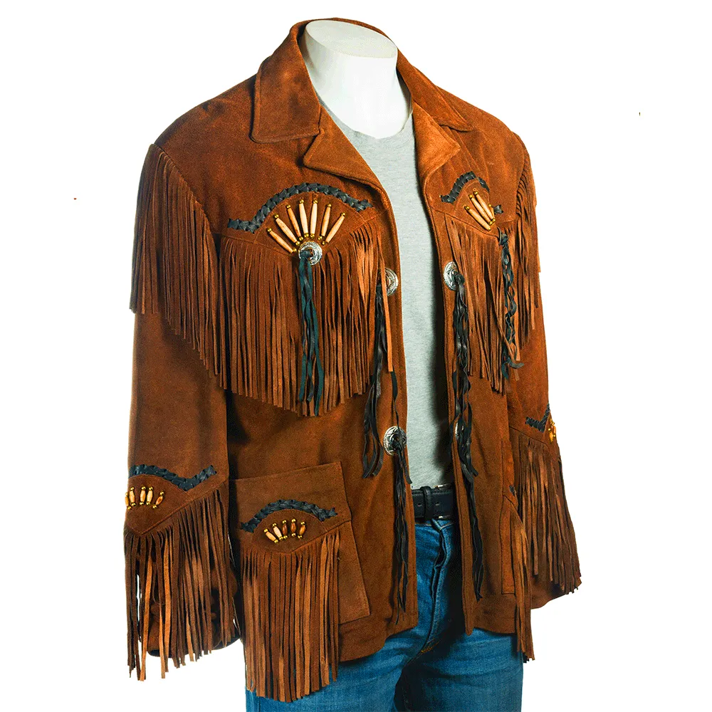 Black Suede Leather Fringe Jacket for Western Cowboy Mens NFJ508