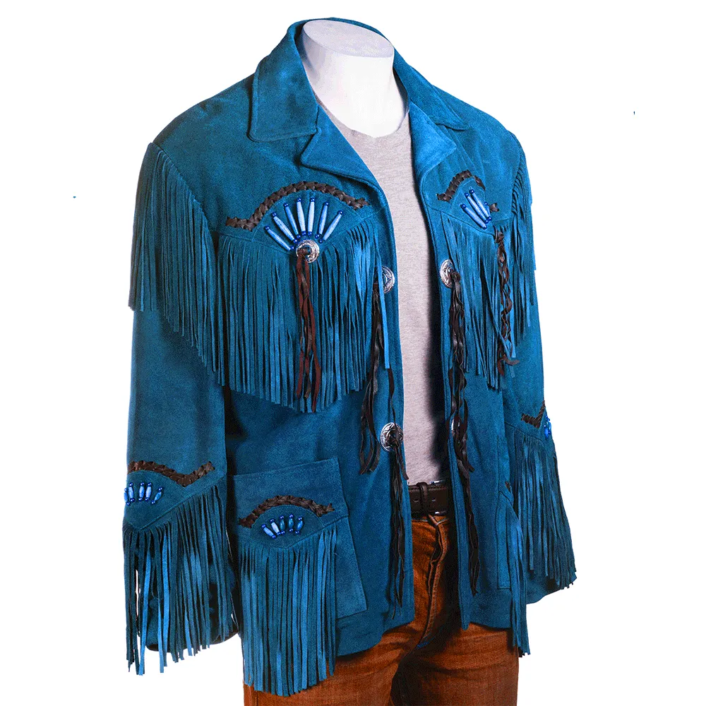 Black Suede Leather Fringe Jacket for Western Cowboy Mens NFJ508