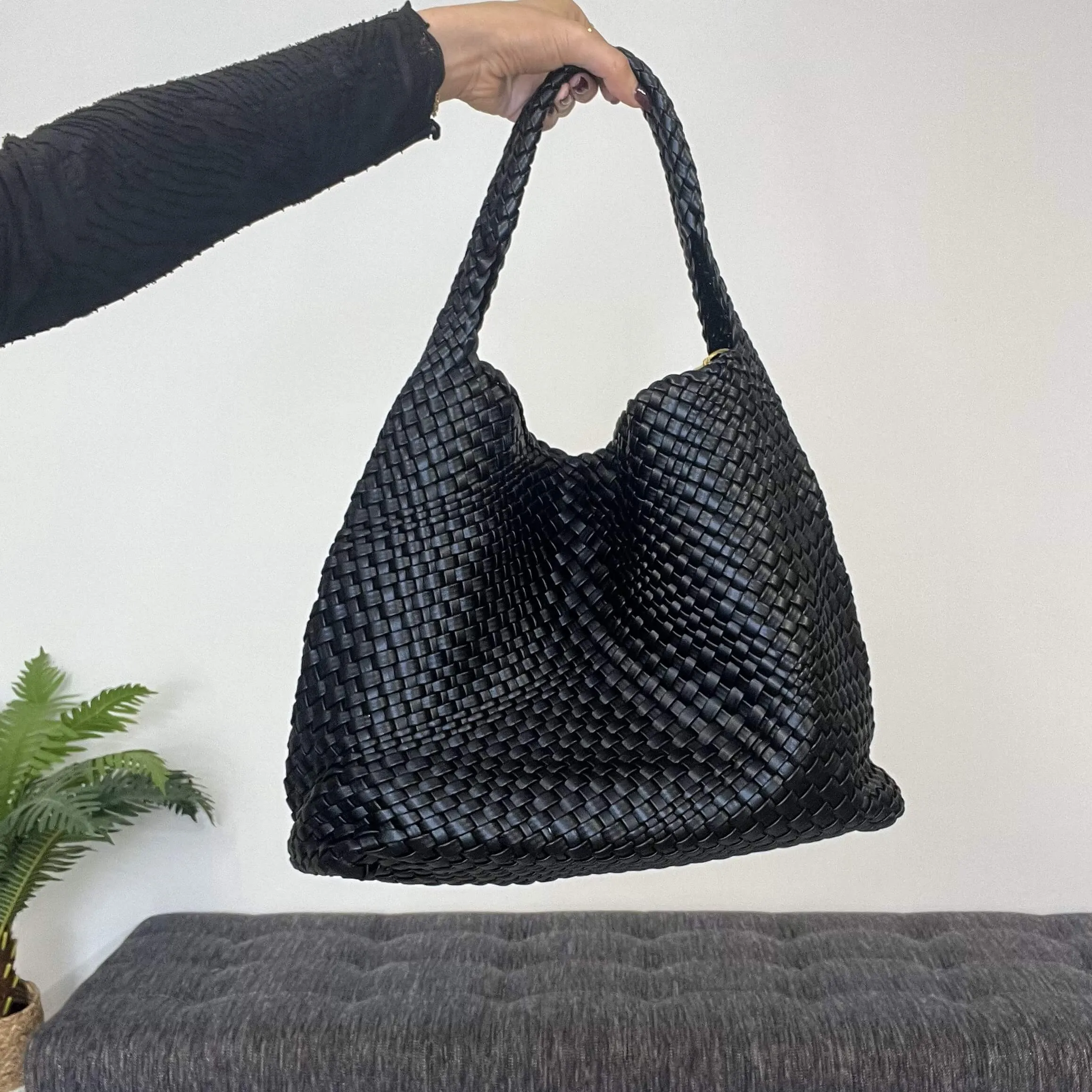 Black Woven 2 IN 1 Shoulder Bag