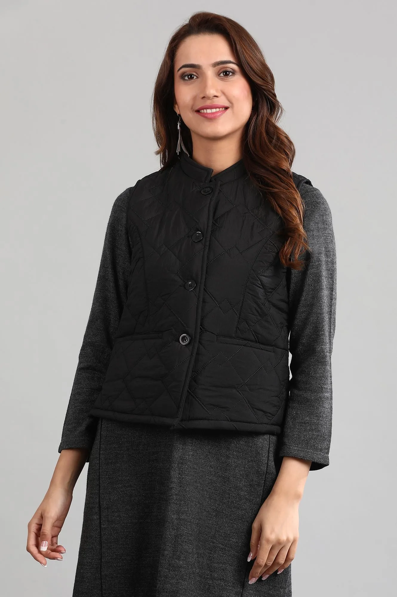 Black Yarn-dyed Quilted Jacket