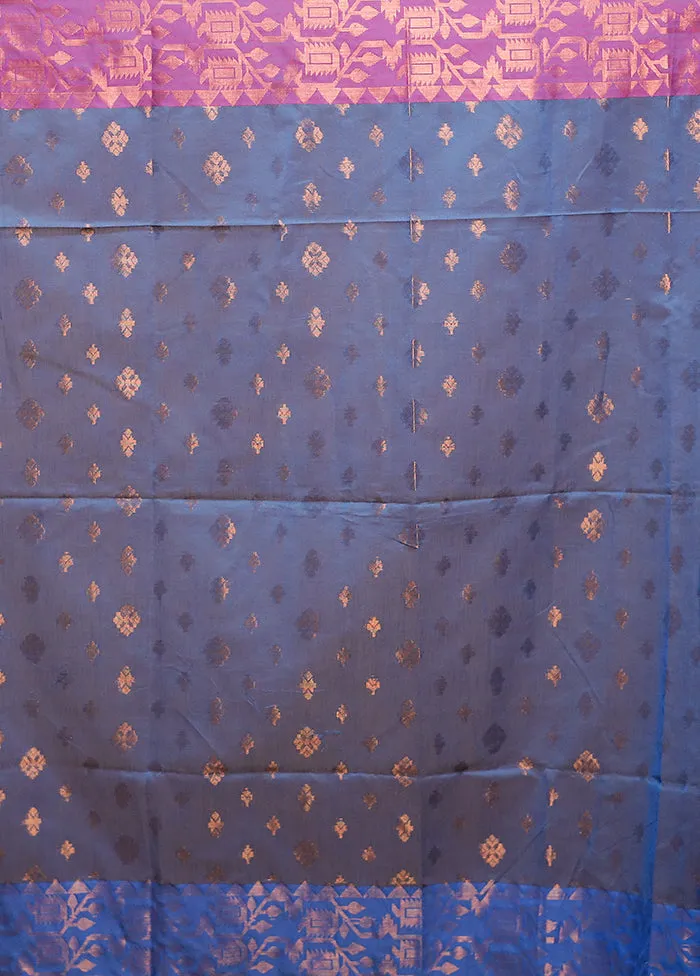 Blue Cotton Saree With Blouse Piece