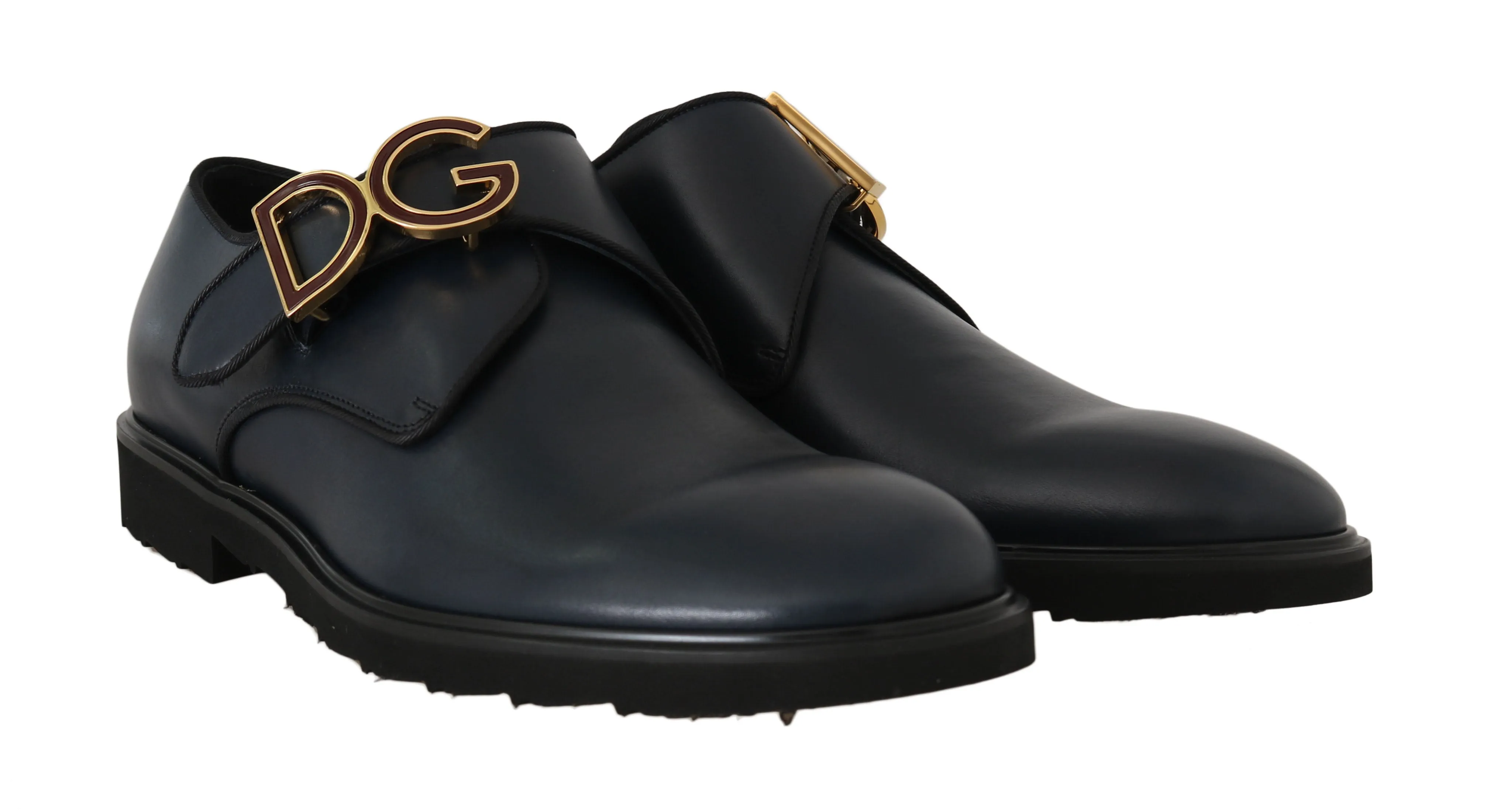 Blue Leather Derby Dress Monkstrap Shoes
