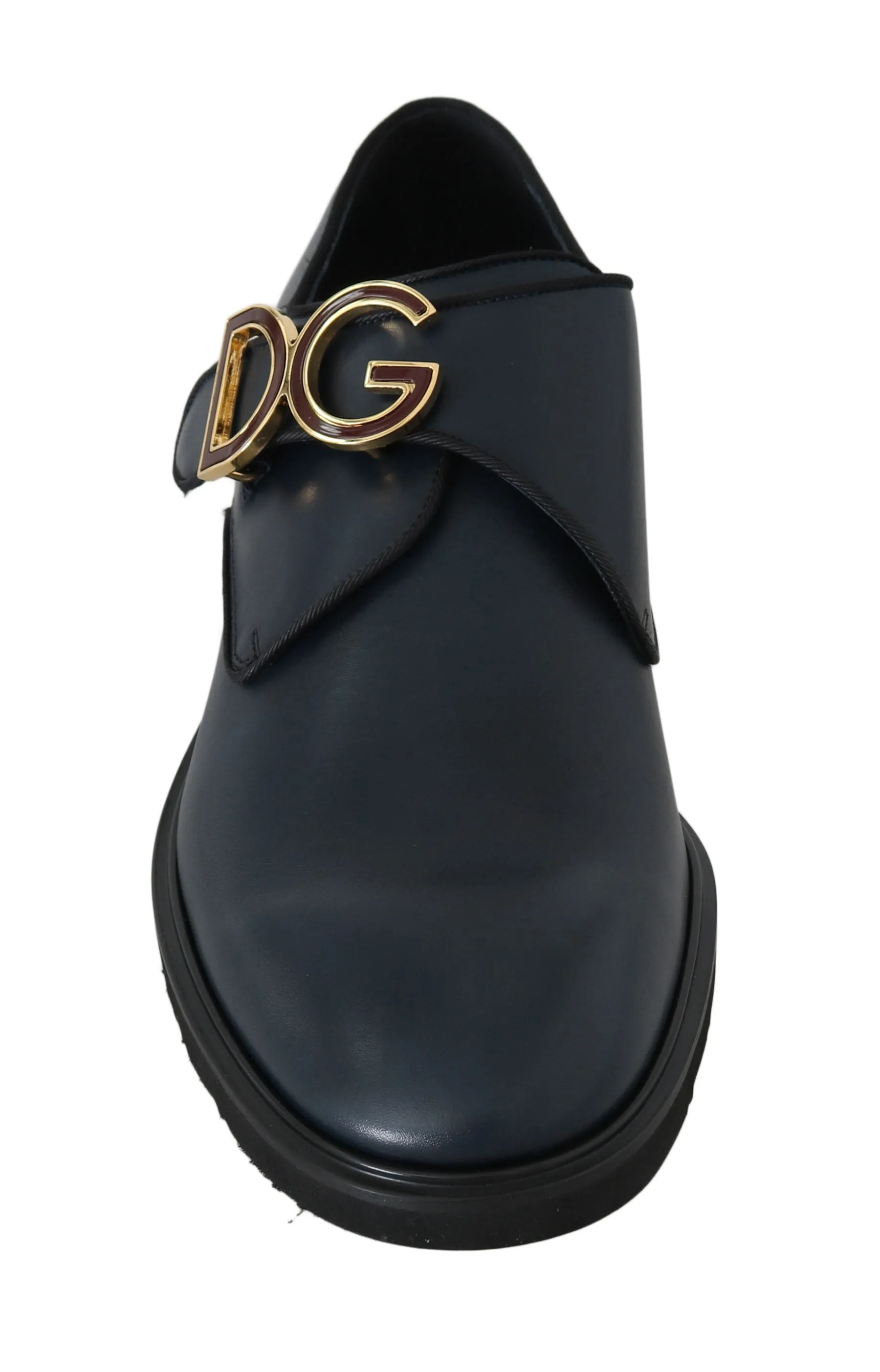 Blue Leather Derby Dress Monkstrap Shoes