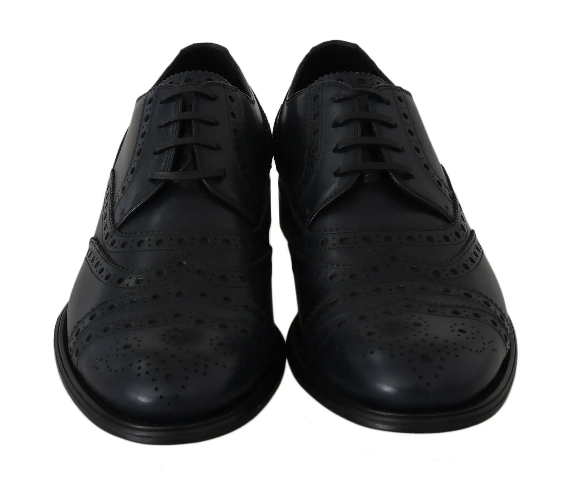 Blue Leather Wingtip Derby Formal Dress Shoes