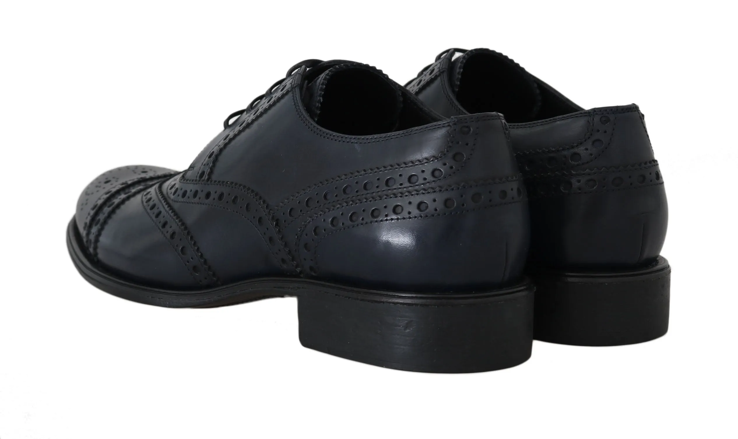 Blue Leather Wingtip Derby Formal Dress Shoes