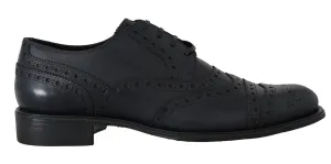 Blue Leather Wingtip Derby Formal Dress Shoes