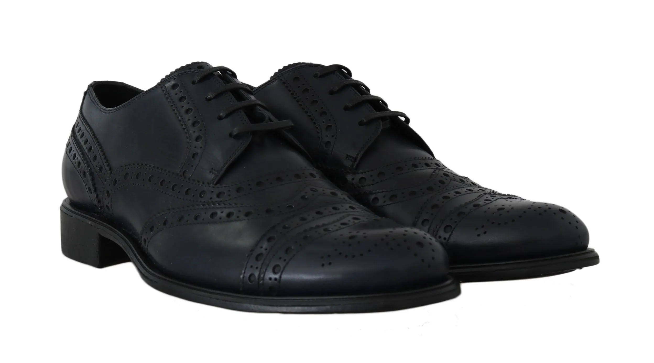 Blue Leather Wingtip Derby Formal Dress Shoes