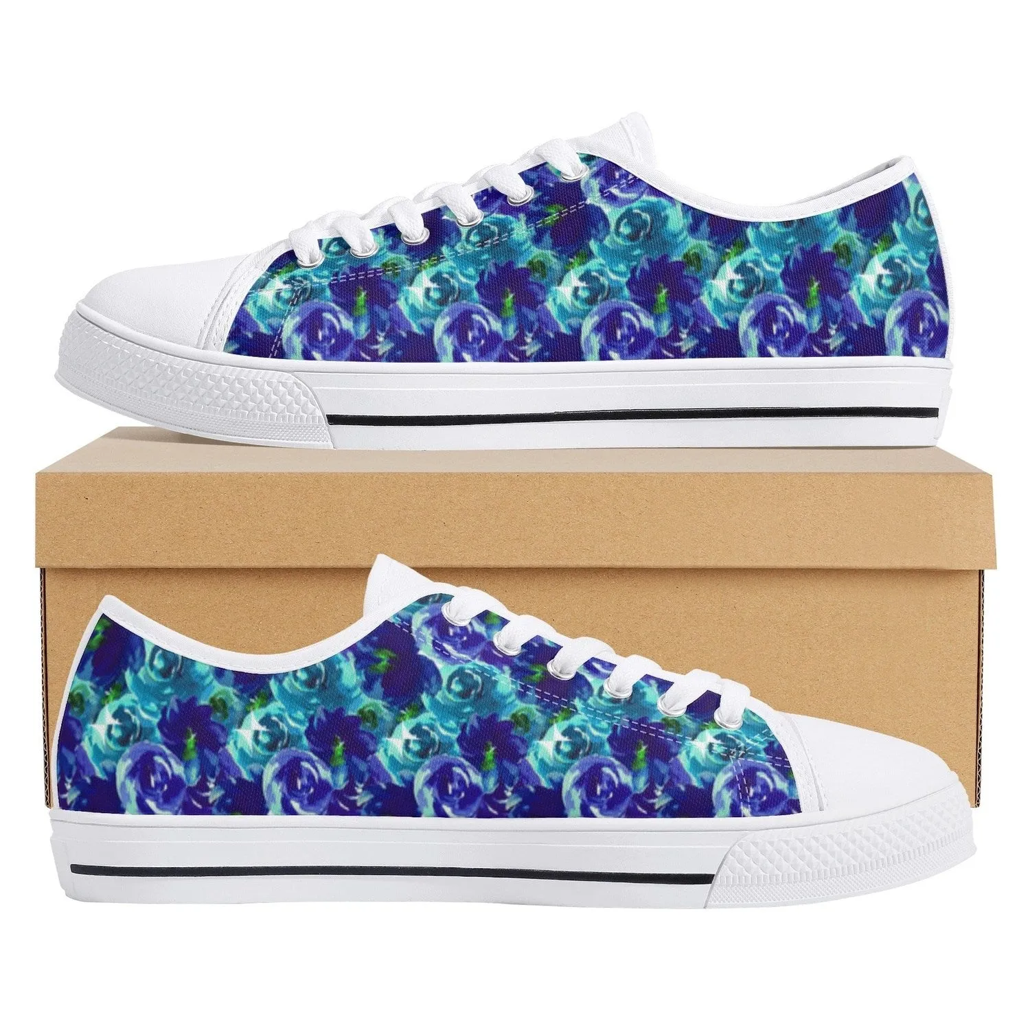 Blue Roses Womens Low Top Canvas Shoes