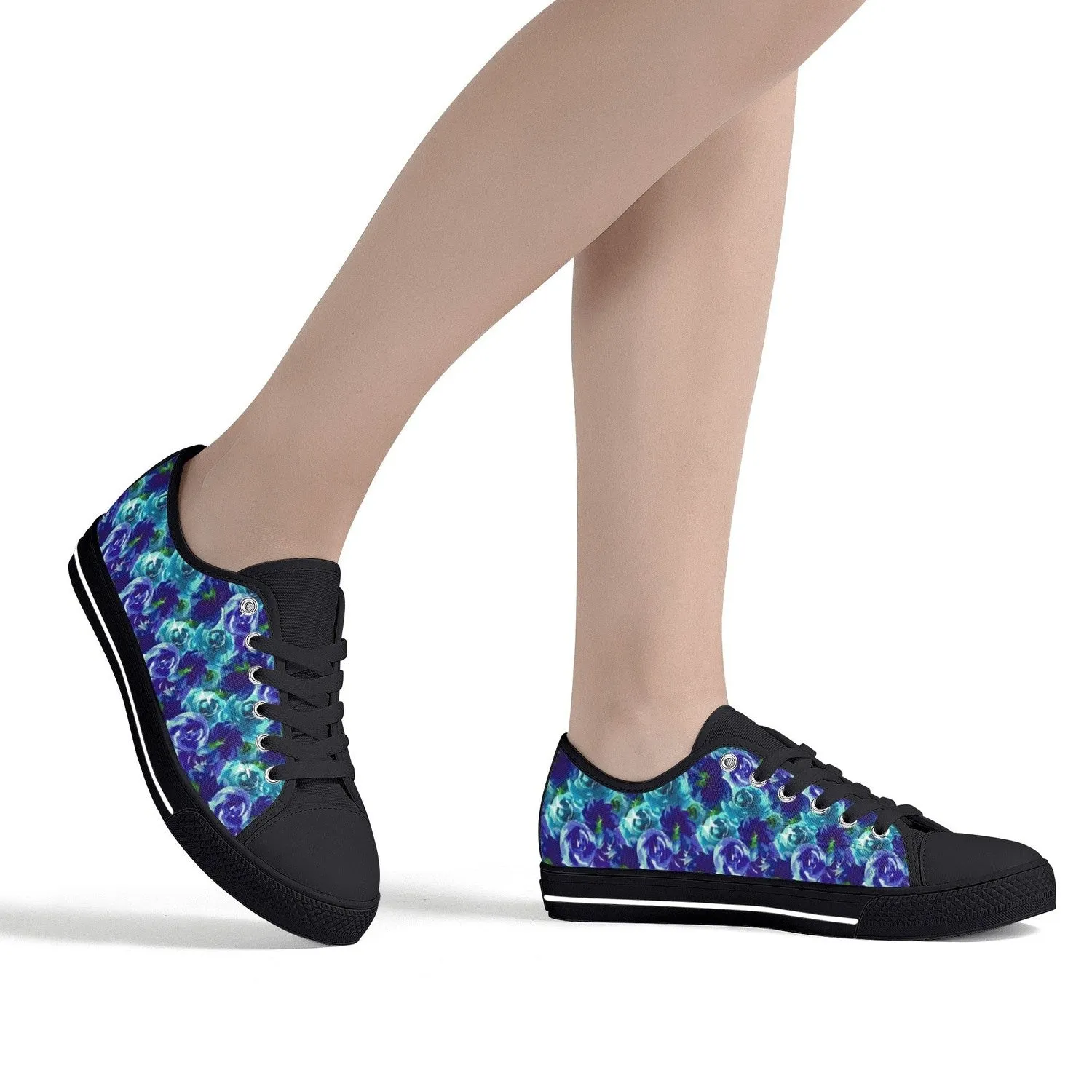 Blue Roses Womens Low Top Canvas Shoes