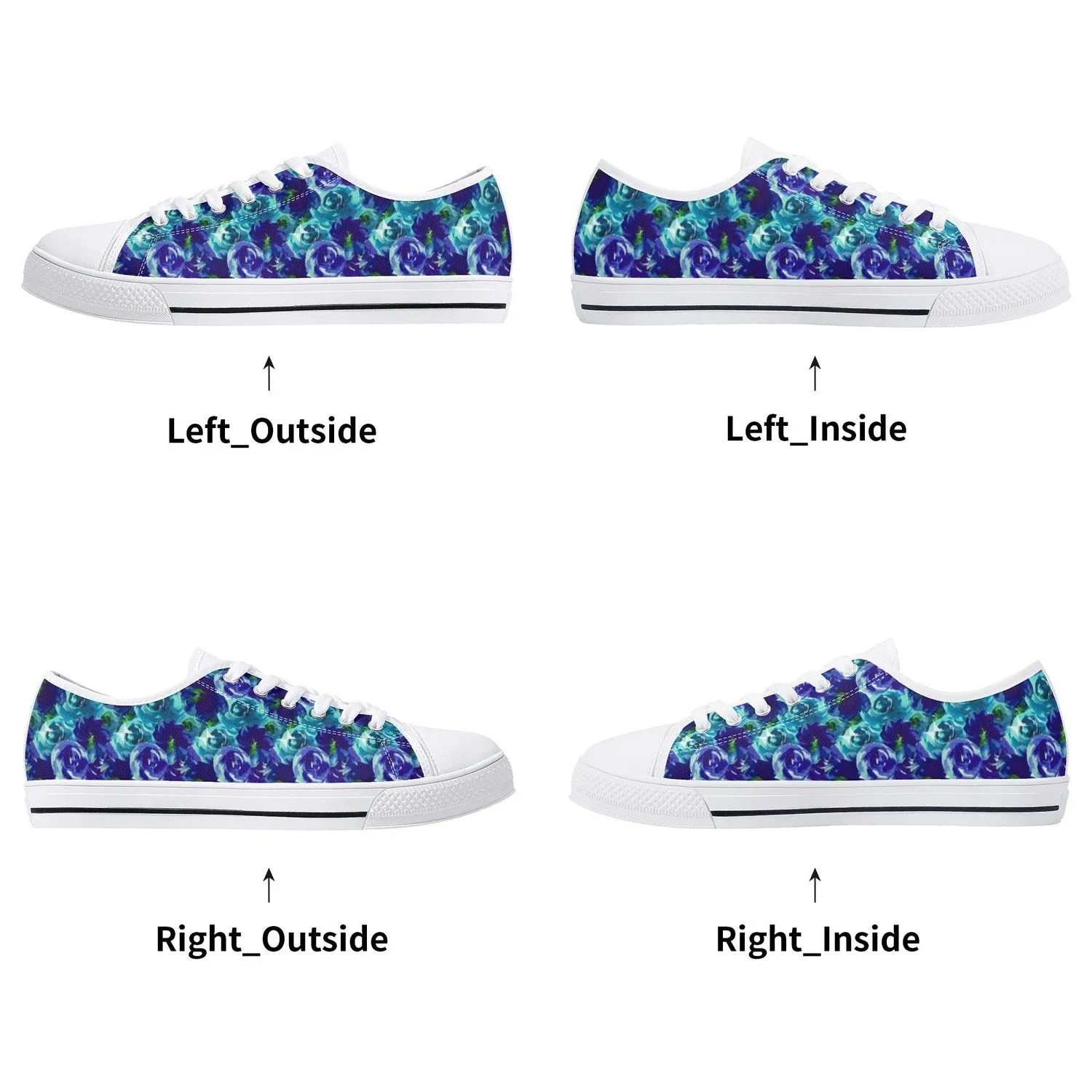 Blue Roses Womens Low Top Canvas Shoes