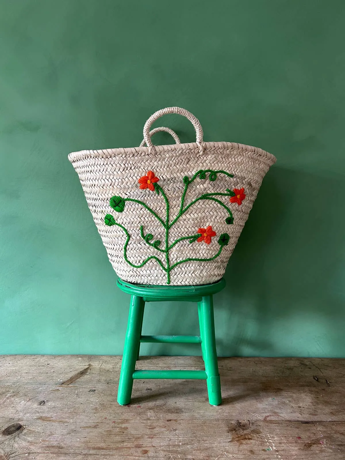 Bohemia Design - Hand Embroidered Market Basket, Nasturtium