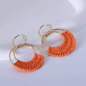 Bohemian Lafite Woven Earrings: Orange