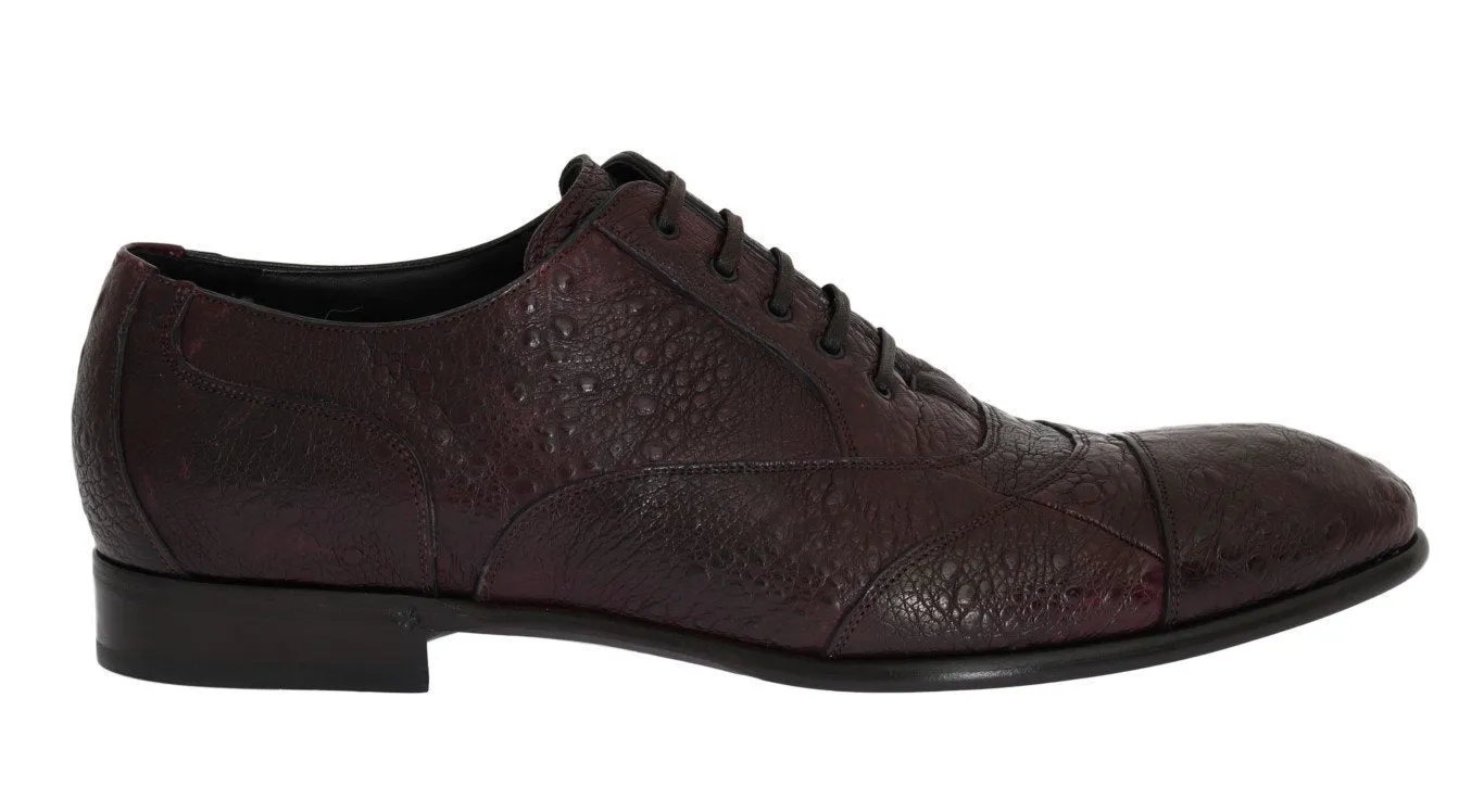 Bordeaux Frog Skin Leather Derby Shoes