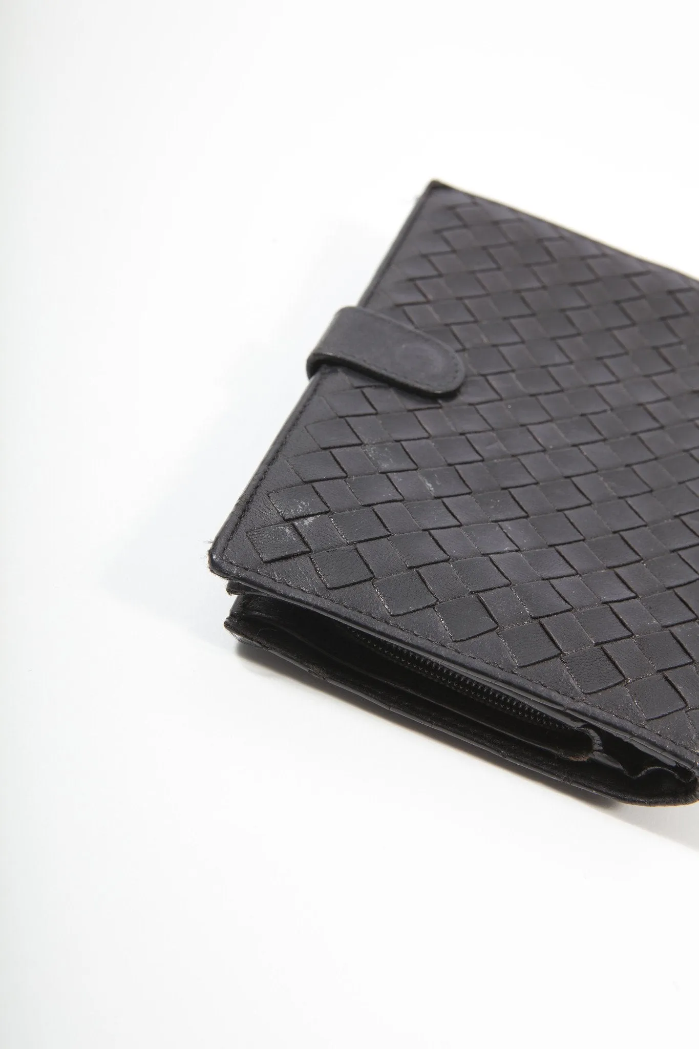 Bottega Veneta Black Intrecciato French Compact Wallet