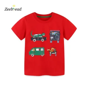 Boys Cartoon Cars Short Sleeve Cotton T-shirt - Red