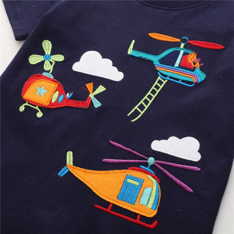 Boys Summer Cartoon Animals Cotton T-shirt - Navy