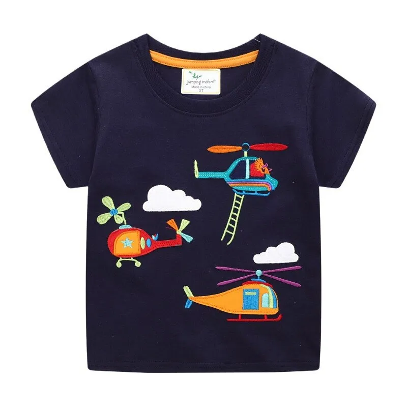 Boys Summer Cartoon Animals Cotton T-shirt - Navy