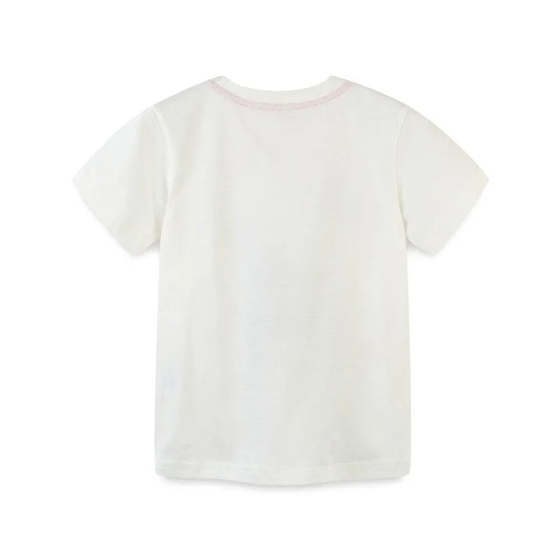 Boys Summer Cotton T-shirt with Cartoon Print - White