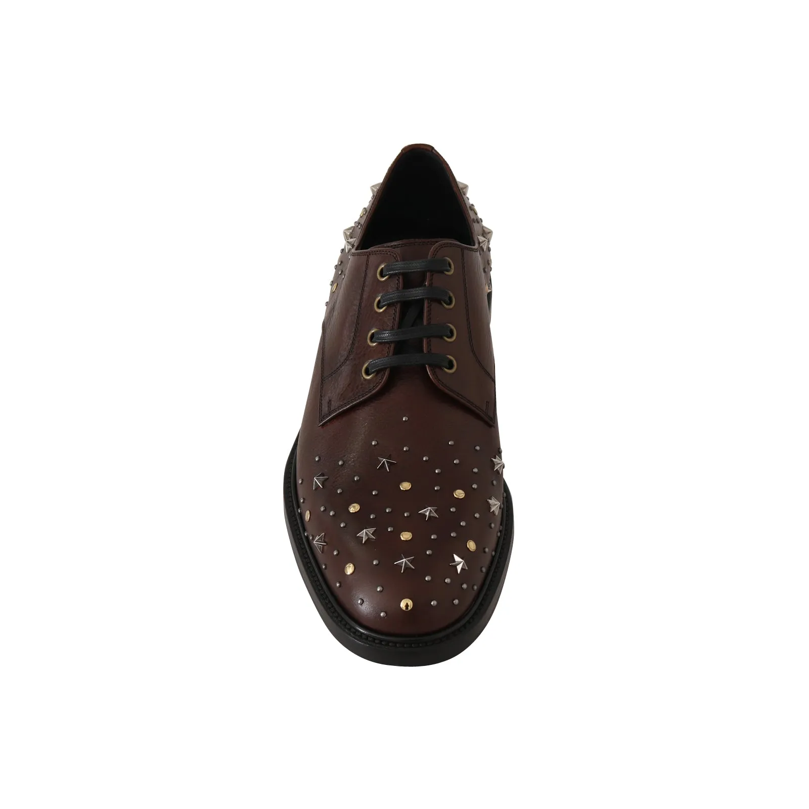 Brown Leather Laceups Derby Studded Shoes