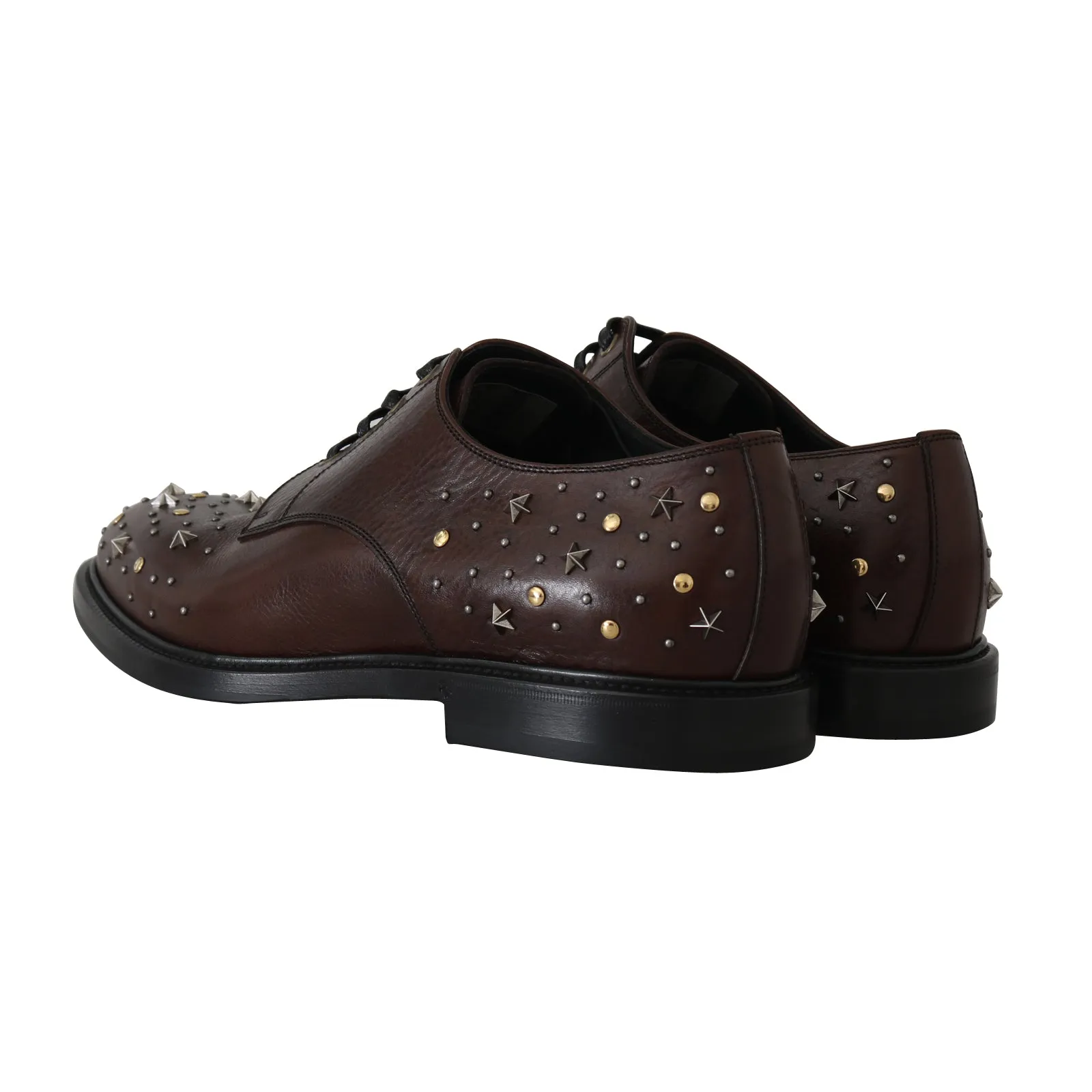 Brown Leather Laceups Derby Studded Shoes