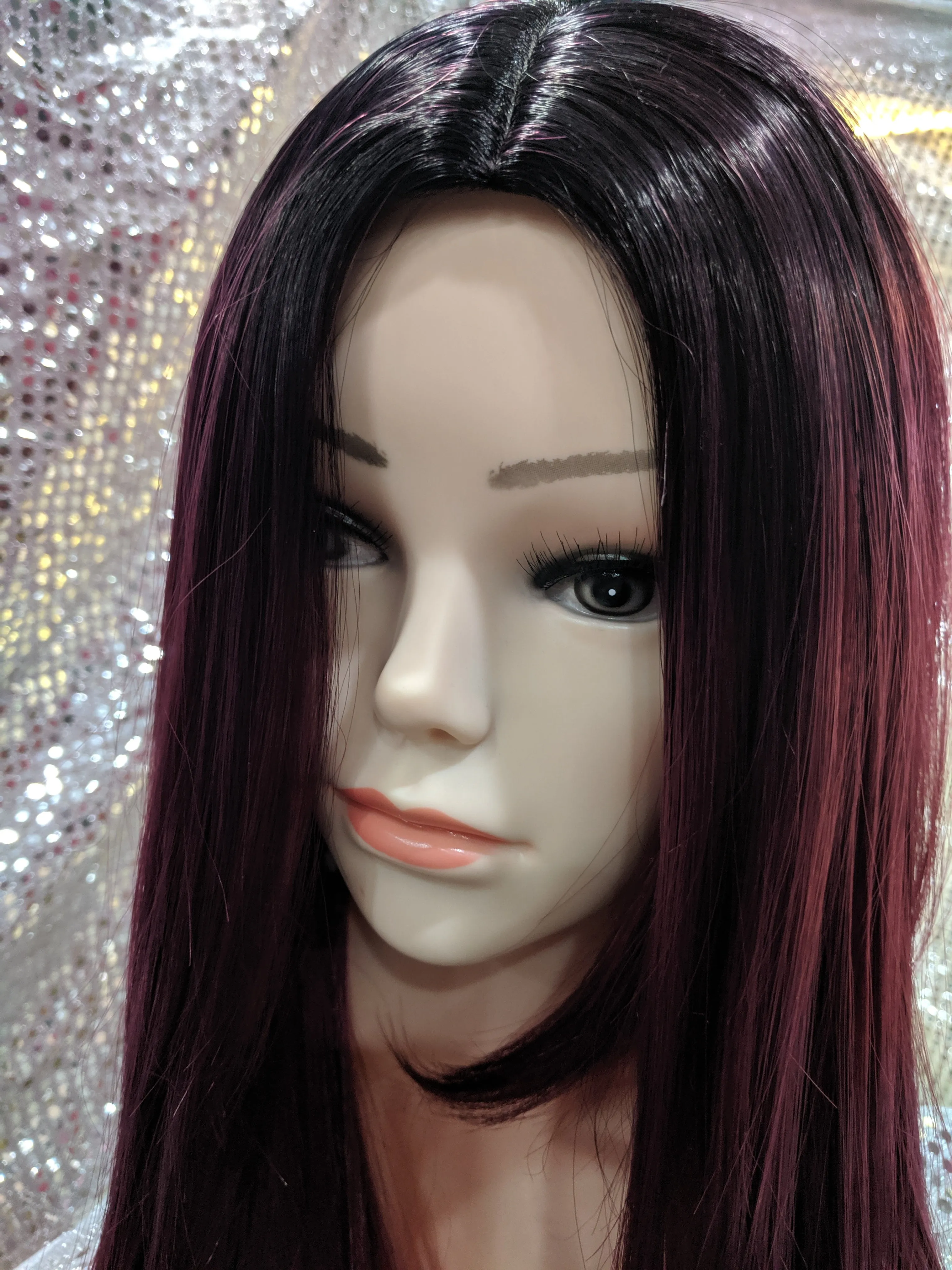 Burgundy Ombre 24" Straight Heat Resistant Wig
