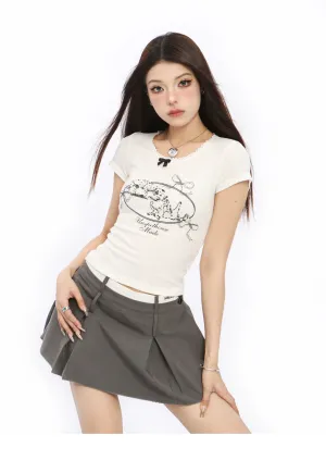 Butterfly Print Slim Lace Top