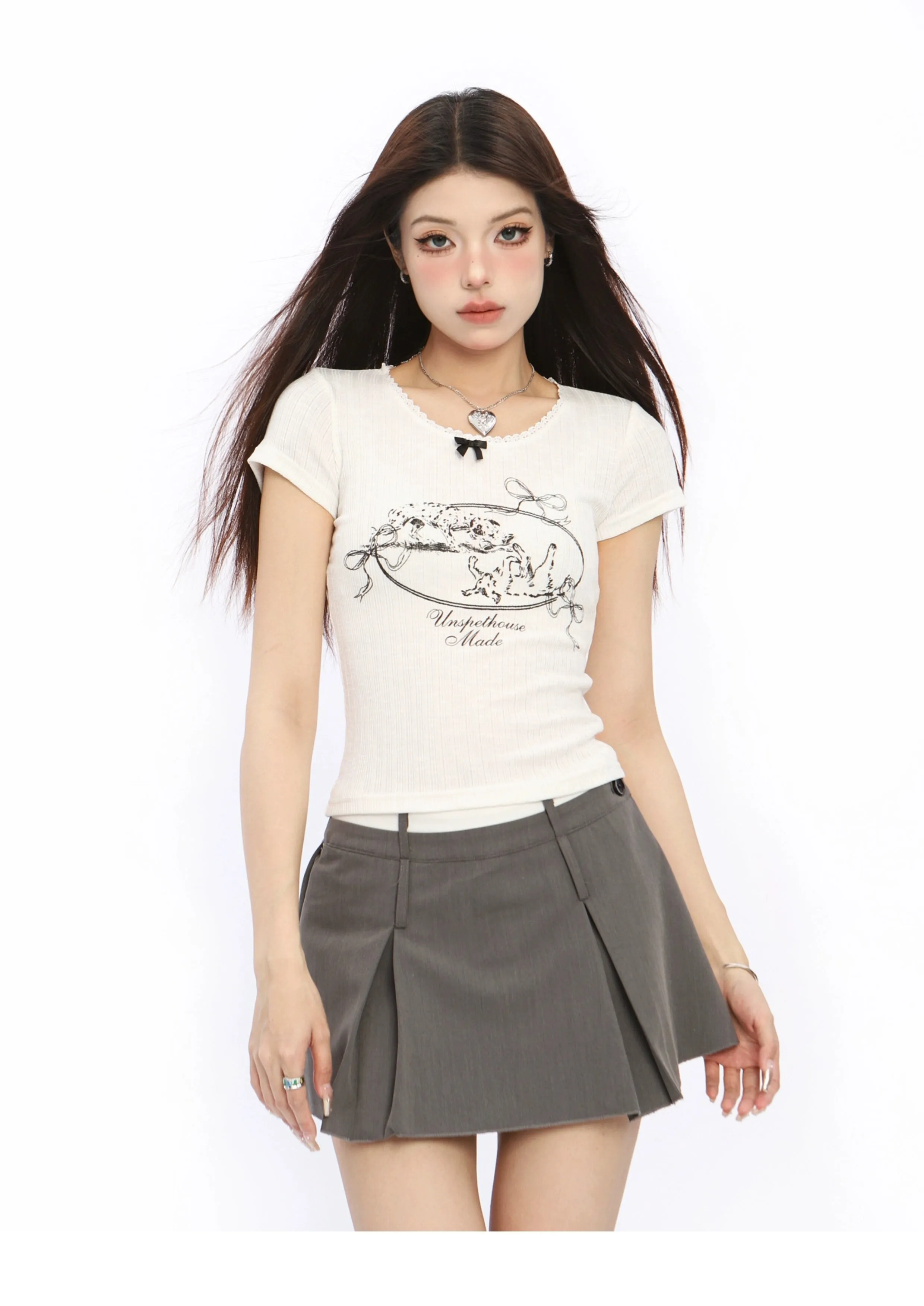 Butterfly Print Slim Lace Top