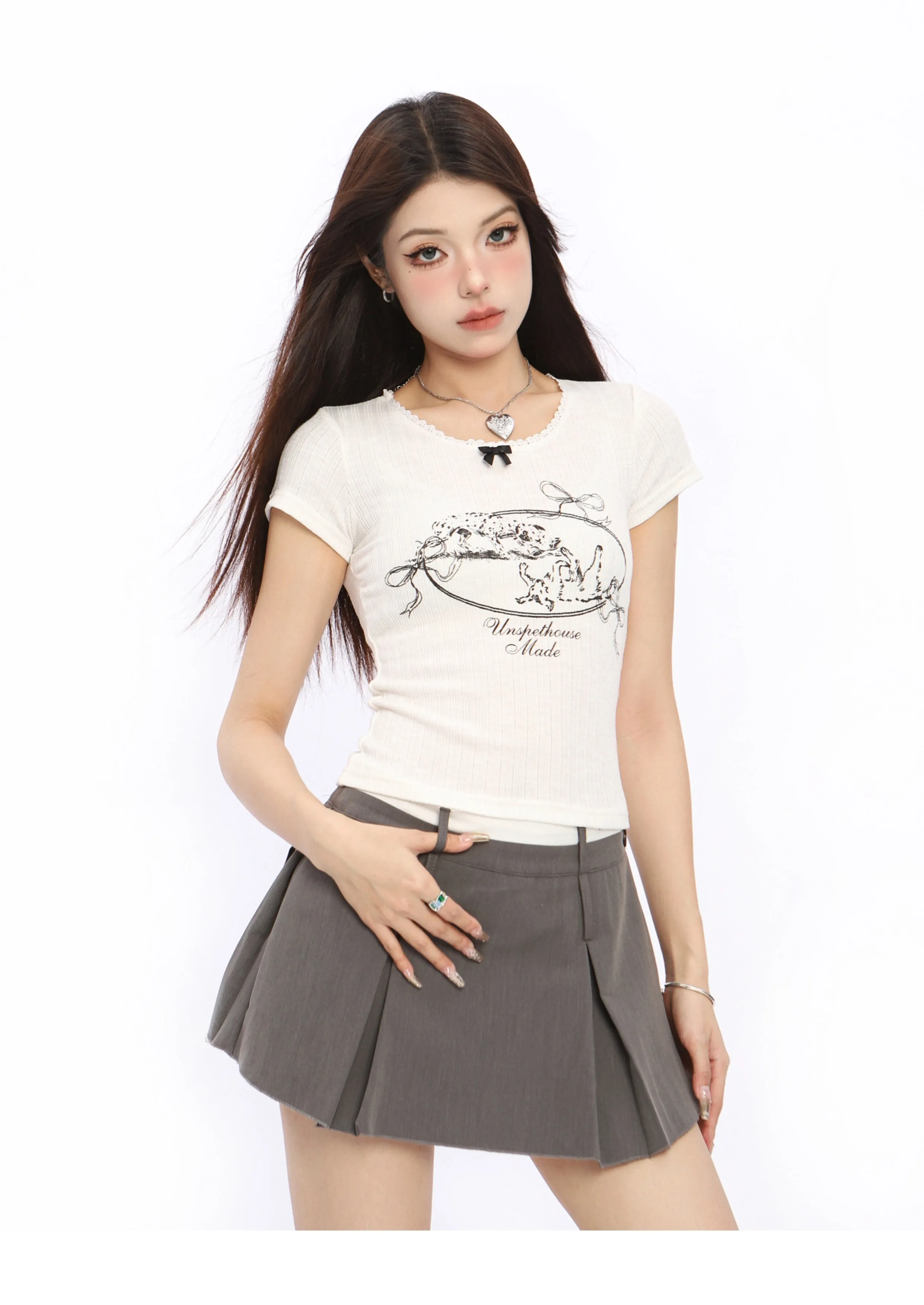 Butterfly Print Slim Lace Top