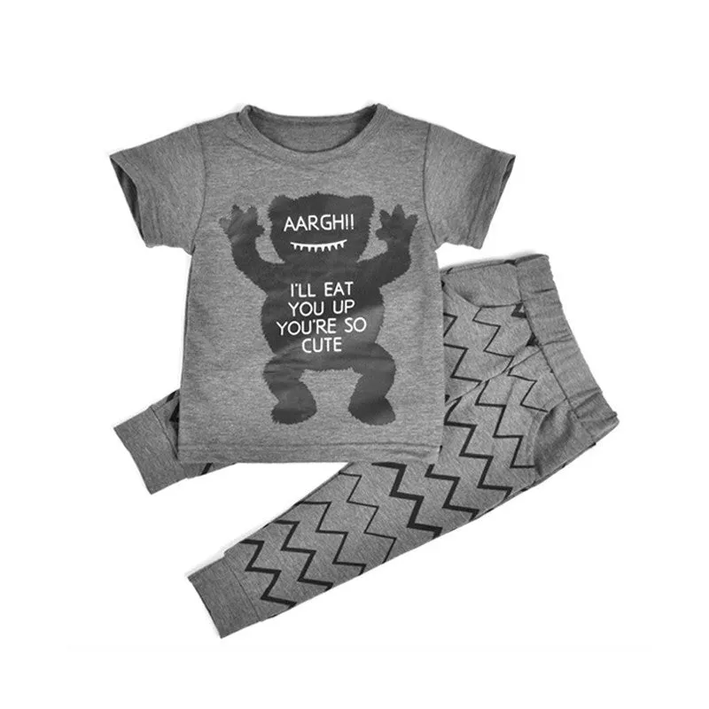 Cartoon Kids Clothes Cotton Baby Clothing Sets Little Monsters Short Sleeve 2pcs Baby Boys Clothes Children Clothing
