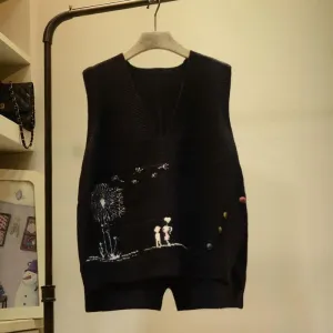 Cartoon Printed V-Neck Sleeveless Sweater Vest