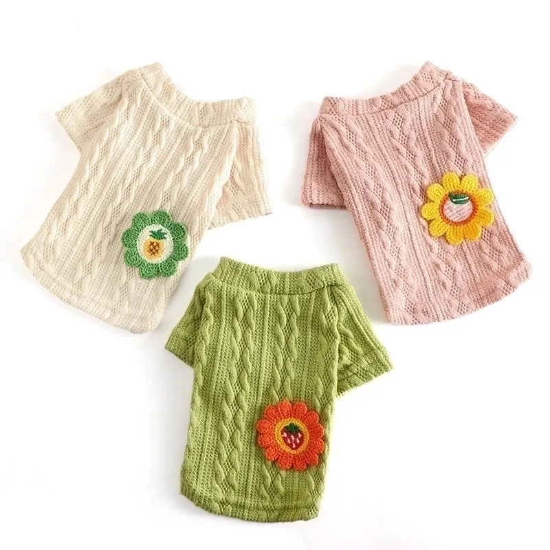 Casual Cotton Cartoon Flower Pet Clothing