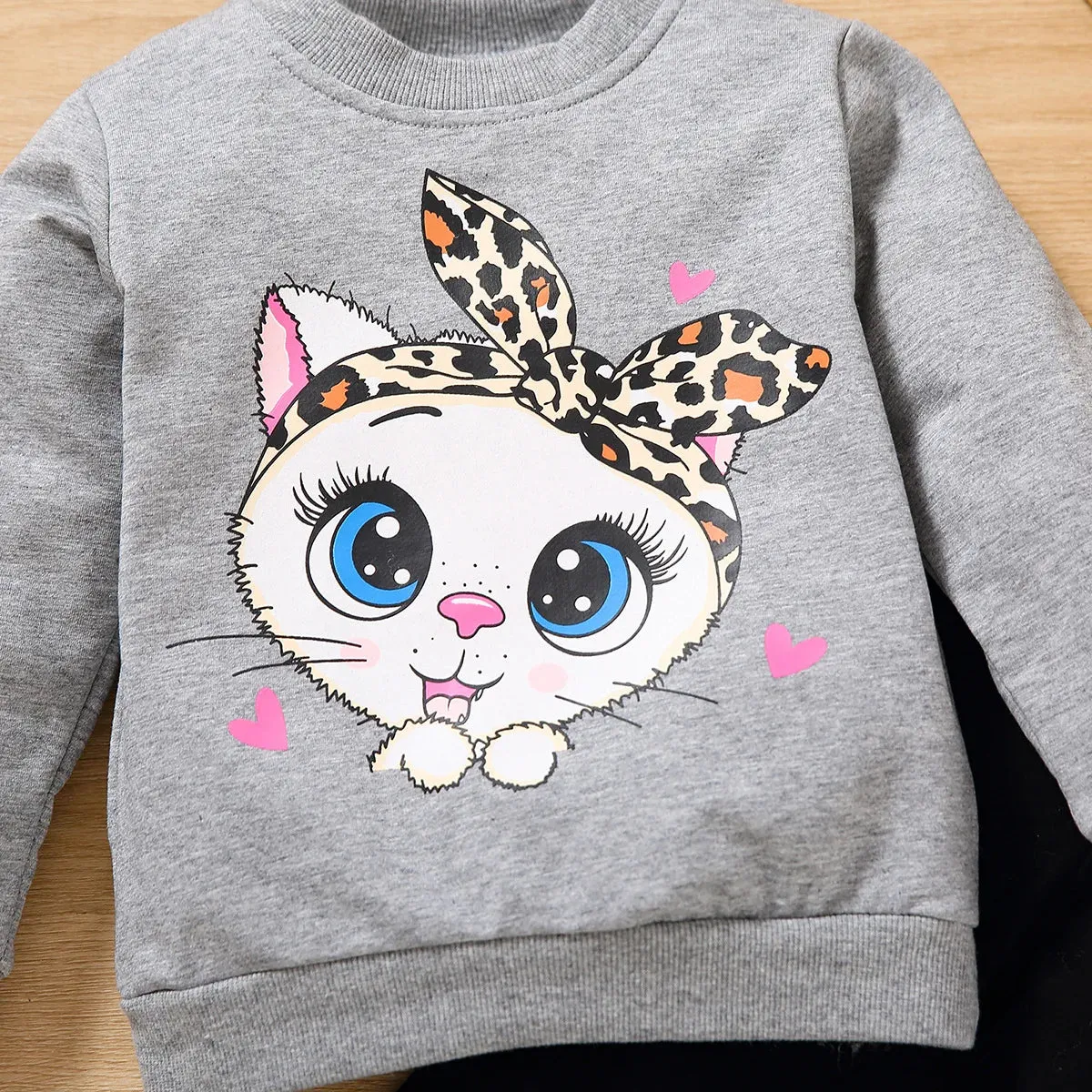 Cat print blouse   trousers soft girls casual cartoon suit cotton kids clothing