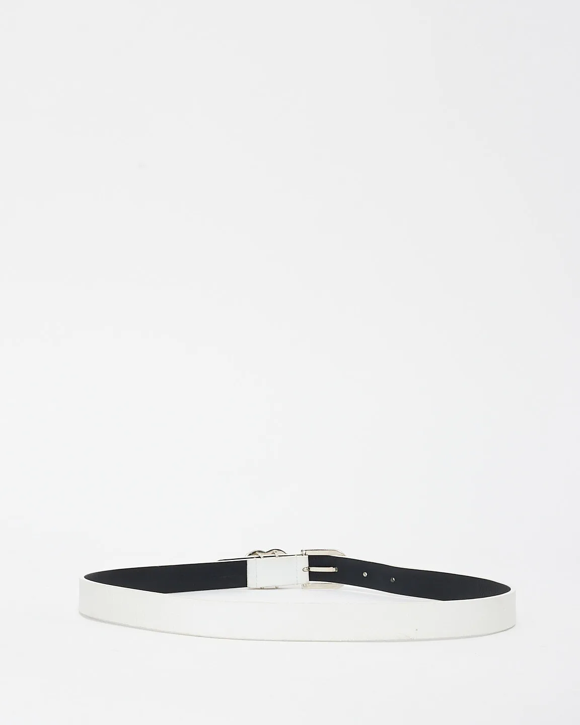 Chanel White Leather & Crystal Logo Belt - 75/30
