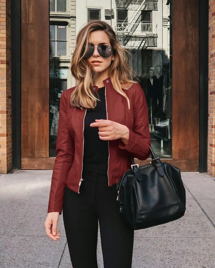 Chic Women’s Slim-Fit Leather Jacket for Modern Fashion