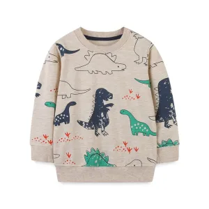 Children's Cartoon Animals Print Long Sleeve Cotton Sweatshirt - Grey, Red, Brown