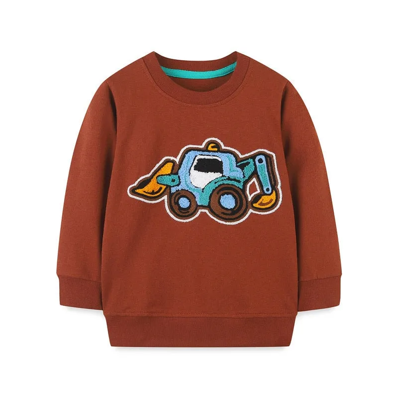 Children's Cartoon Animals Print Long Sleeve Cotton Sweatshirt - Grey, Red, Brown
