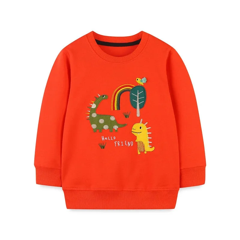 Children's Cartoon Animals Print Long Sleeve Cotton Sweatshirt - Grey, Red, Brown