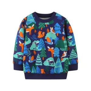 Children's Cartoon Character Print Long Sleeve Cotton Sweatshirt