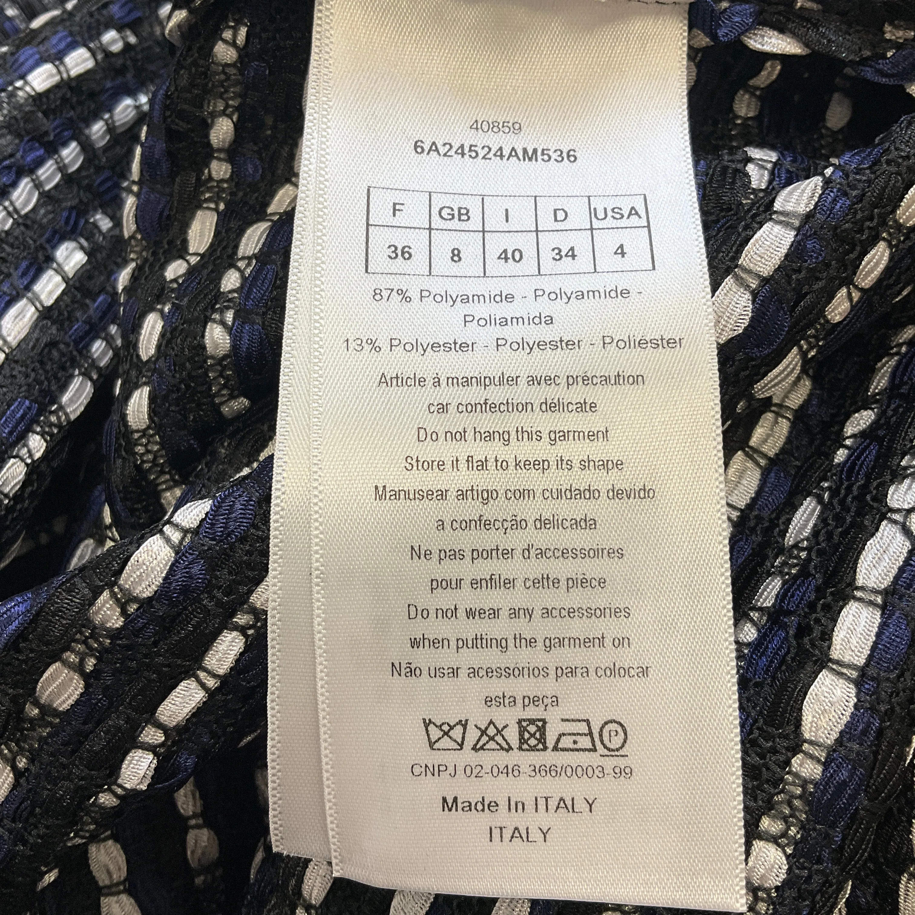 Christian Dior Black / White / Navy Blue Woven Top