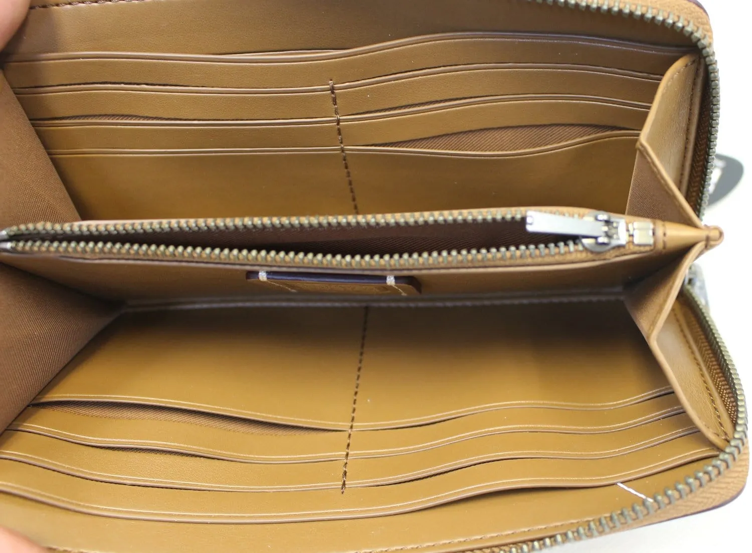 COACH X Keith Haring Heart Saddle Brown Accordion Zippy Wallet