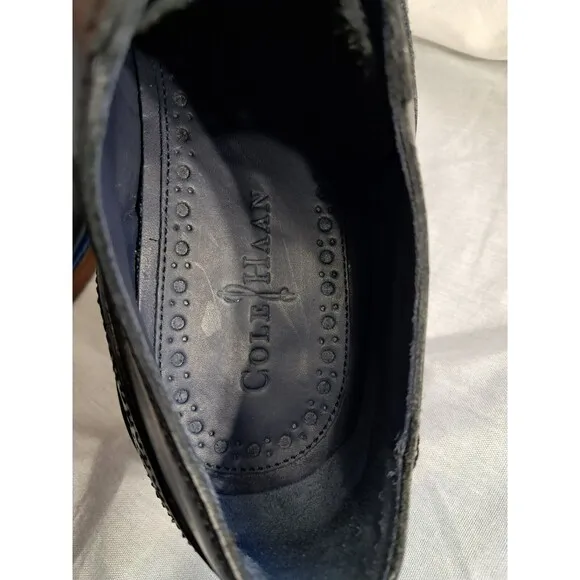Cole Haan Mens Size 10.5 Black Blue Cap Toe Brogue Derby Dress Shoes C10993