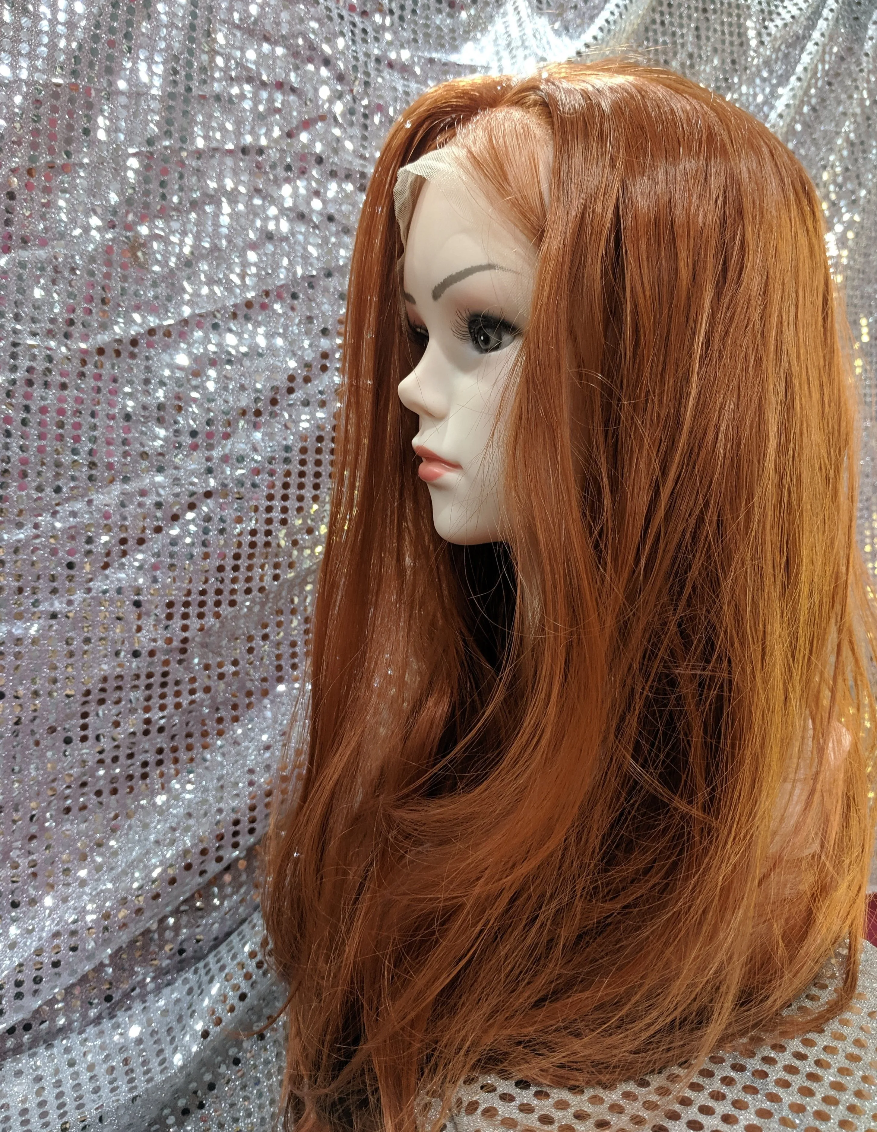 Copper 24" Wavy Heat Resistant Lace Front Wig With Baby Hairs