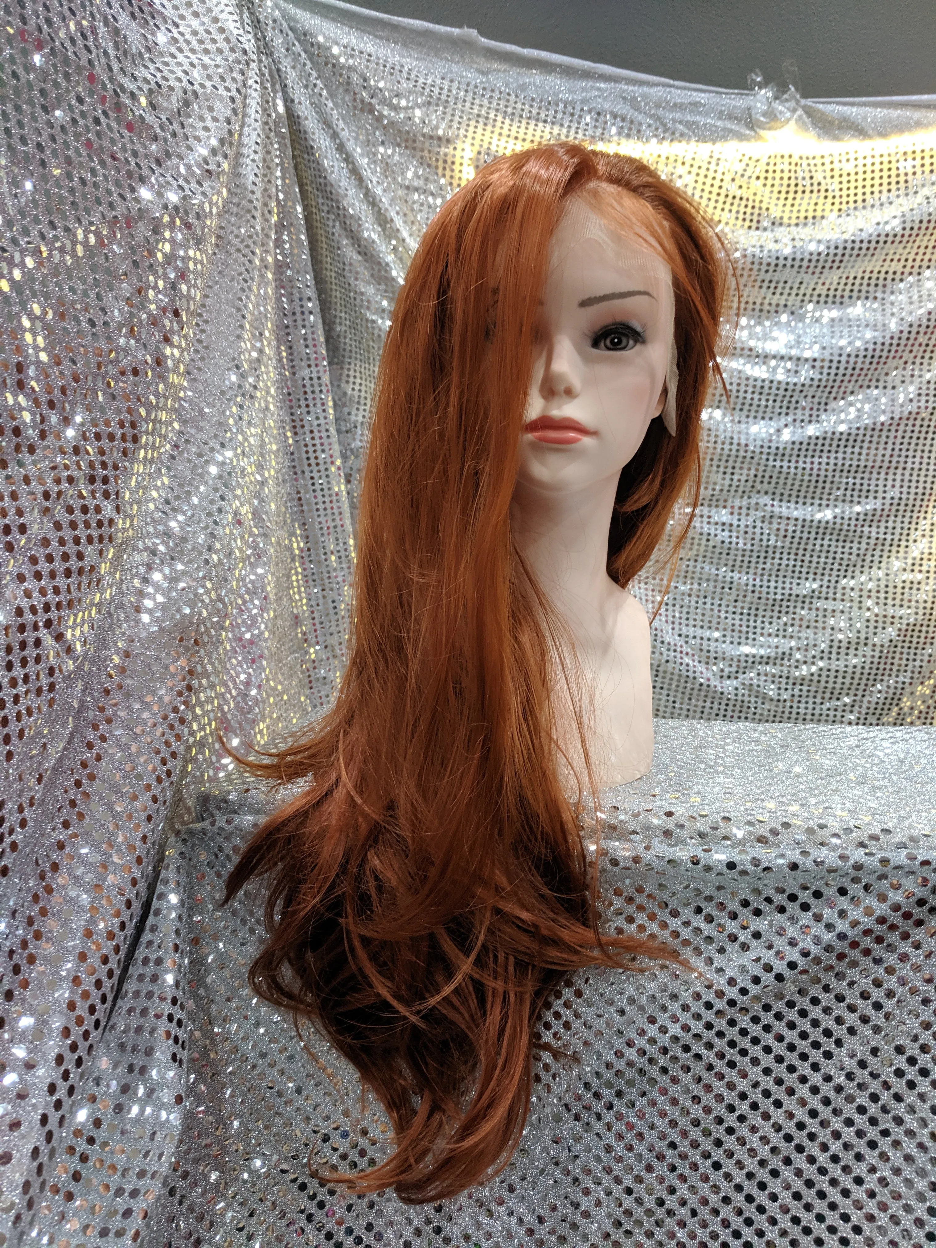 Copper 24" Wavy Heat Resistant Lace Front Wig With Baby Hairs