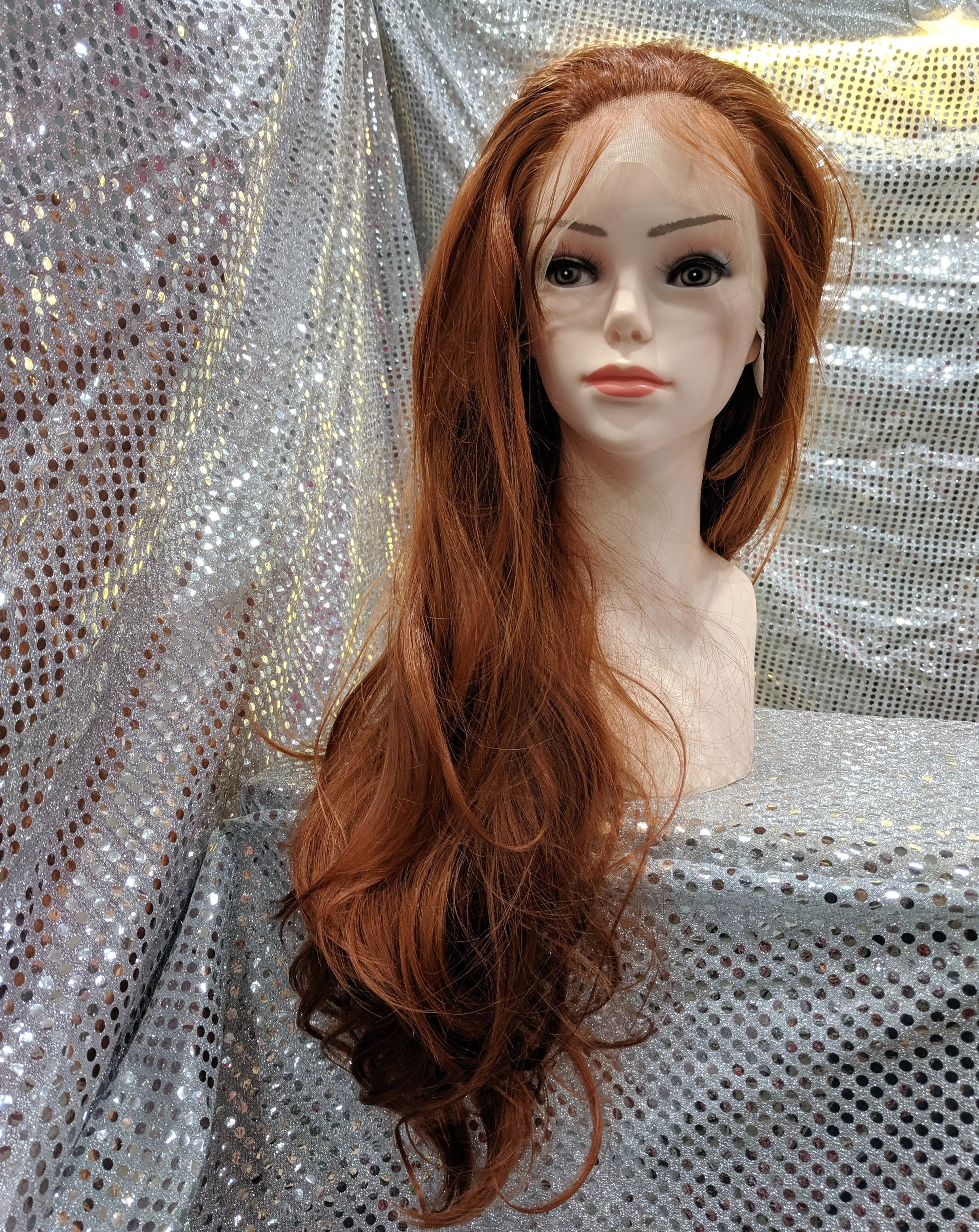 Copper 24" Wavy Heat Resistant Lace Front Wig With Baby Hairs