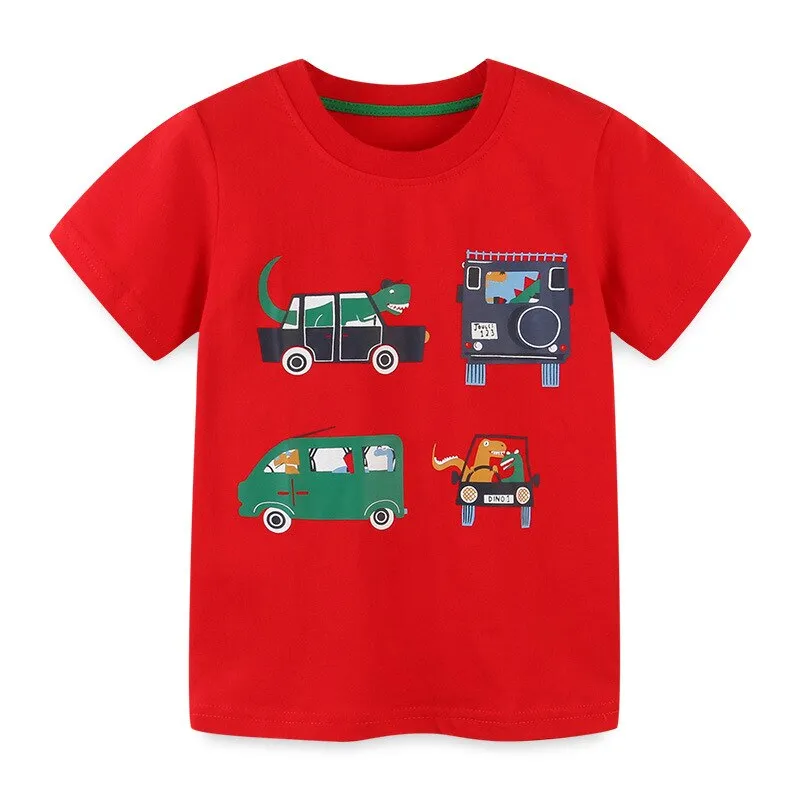 Cotton Cartoon Print Short-Sleeved T-Shirts for Kids - Pink, Red, Yellow, White