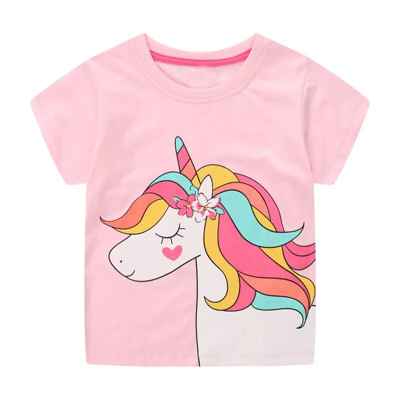 Cotton Cartoon Print Short-Sleeved T-Shirts for Kids - Pink, Red, Yellow, White