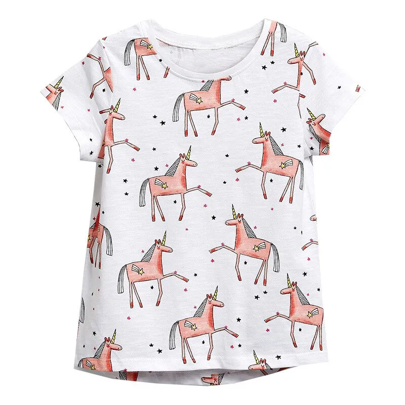 Cotton Cartoon Print Short-Sleeved T-Shirts for Kids - Pink, Red, Yellow, White